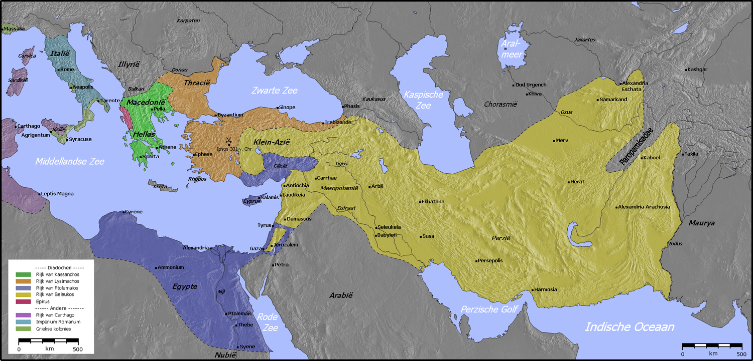 De diadochenrijken in 300 v.Chr.