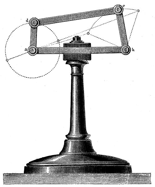 The Kinematics of Machinery (1876) has an illustration of a four-bar linkage.