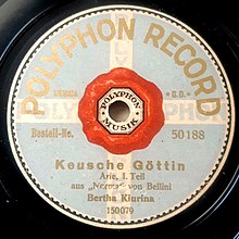 Schallplatte von Bertha Kiurina (Berlin 1920)