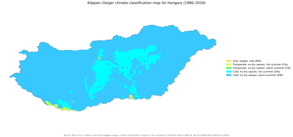 Hungary map of Köppen climate classification.