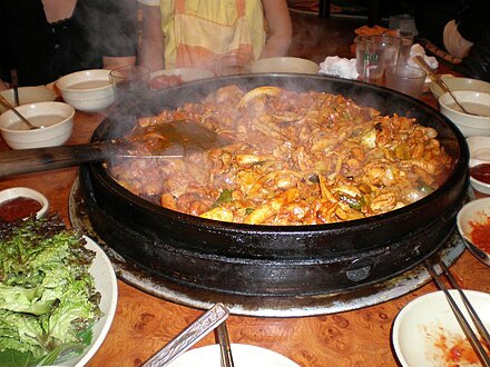 Many dakgalbi restaurants can be found at its namesake, Chuncheon's Dakgalbi Street.