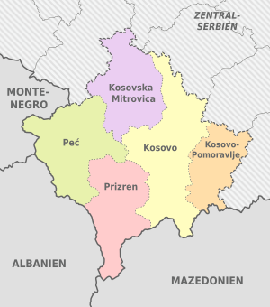 Kosovo (Kosovo semi-independent), administrative divisions - de - colored.svg