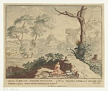 Print by Jan van Call I illustrating Eclogue 3: "O the times Galatea has talked to me and the things she has said! Carry some of them, ye winds, to the ears of the gods!" (72-3) Landschap met twee herderinnen Scenes uit Vergilius dichtbundel Bucolica (serietitel), RP-P-1936-26.jpg
