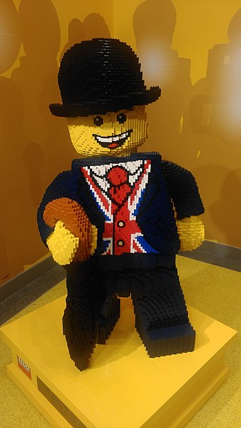 Lester mascot at the world's largest Lego store in Leicester Square, London