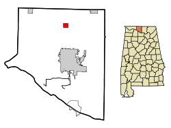 Limestone County, Alabama, áreas incorporadas e não incorporadas Elkmont Highlighted.svg