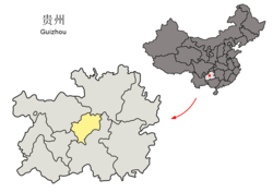 Posizione della città di Guiyang (gialla) nel Guizhou e nella RPC
