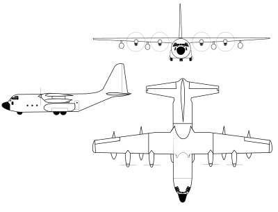 Lockheed Martin KC-130J Hercules 3-view line drawing.svg