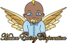 Baby Madison puts his hands on the name of the company, he have golden wings.