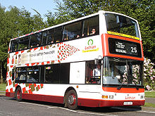 Lothian Buses 598, a Dennis Trident with Plaxton President bodywork, operating route 25 Lothian Buses Number 25.jpg