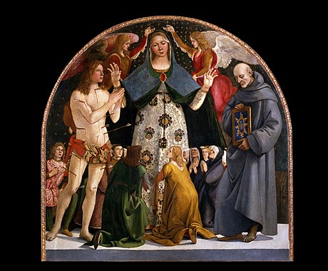 20 mai Saint Bernardin de Sienne 460px-Luca_Signorelli_-_Madonna_of_Mercy_and_Saints_Sebastian_and_Bernardino_da_Siena_-_Google_Art_Project