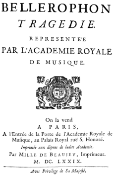 Lully - Bellérophon - libretto, Paris 1679 - title page.png