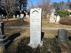 Spooner is interred in the historic Forest Hills Cemetery in Boston, Massachusetts