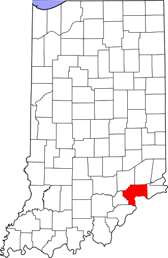 Location of Jefferson County in Indiana Map of Indiana highlighting Jefferson County.svg