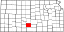 Harta statului Kansas indicând comitatul Pratt