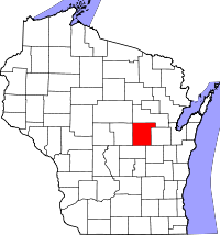 Locatie van Waupaca County in Wisconsin