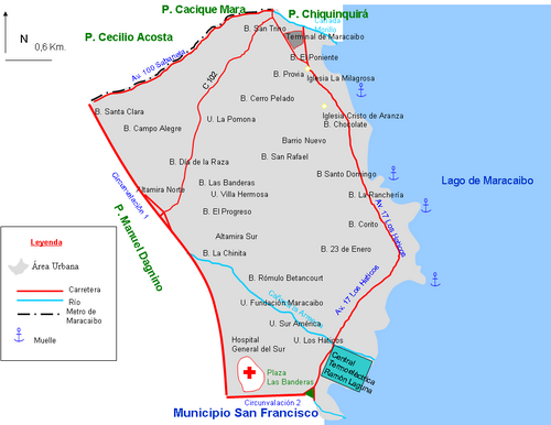 Mapa de la parroquia Cristo de Aranza, sólo se muestran las calles principales