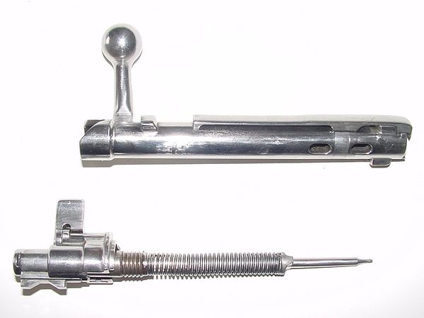 Mauser M98, bolt and firing pin and safety mechanism field stripped.