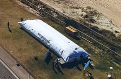 Geotextile sandbags can be 20 m long, such as those used for the artificial reef at Narrow Neck, Queensland. Mega sand container.jpg