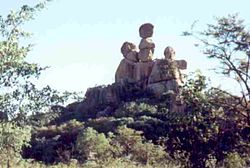 Balancing formation seen in Matopos National Park, known as the Mother and Child inselberg