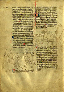 Pàgina d'un manuscrit de la Crònica de Bernat Desclot que data de la primera meitat del segle xiv.