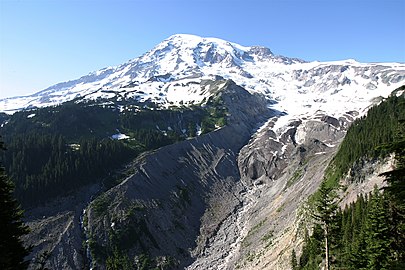 Mount Rainier and headwaters of the river from the Nisqually Glacier