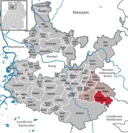 Läget för Neckarbischofsheim i Rhein-Neckar-Kreis