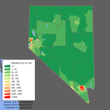 Population density map of Nevada Nevada population map.png
