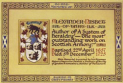 Heraldic boars on the memorial to Alexander Nisbet in the Greyfriars Kirk, Edinburgh. Nisbetmemorial.jpg