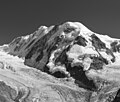 North face of Lyskamm, black and white photo with description