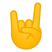 Emoji représentant une main gauche présentée de face dont l’index et l’auriculaire pointent vers le ciel tandis que l’index et le majeur sont repliés sur la paume recouvert du pouce.