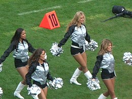 The Oakland Raiderettes performing a routine Oakland Raiderettes at Falcons at Raiders 11-2-08 04.JPG