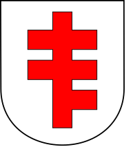 Kreuz półtrzeciakrzyż (dieses Kreuz ist auch in der ukrainischen bürgerlichen Heraldik häufig anzutreffen)