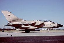 Tornado GR1 ZA491 of No. 20 Squadron in the "desert pink" used for Operation Granby at RAF Brize Norton, September 1991 Panavia Tornado GR1, UK - Air Force AN1801303.jpg
