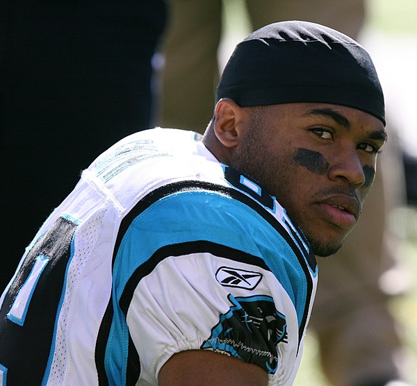 Steve Smith played wide receiver for the Panthers from 2001 to 2013. In 2005, Smith led the NFL in receptions, receiving yards, and touchdowns.