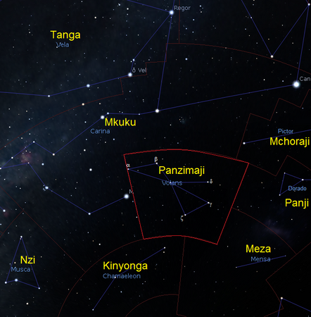 Panzimaji (kundinyota) Kundinyota Panzimaji (Volans) (CC BY-SA 4.0 © 2004-2016 Fabien Chereau et al. Stellarium)