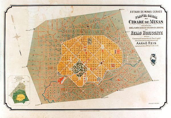 Belo Horizonte's city plan, drawn up by the New Capital Construction Committee, headed by engineer Aarão Reis, 1895