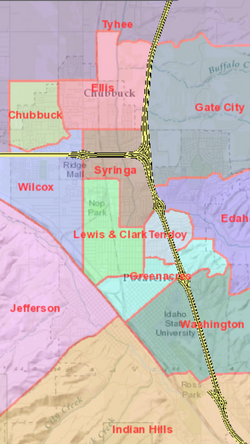 Elementary school boundaries of Pocatello