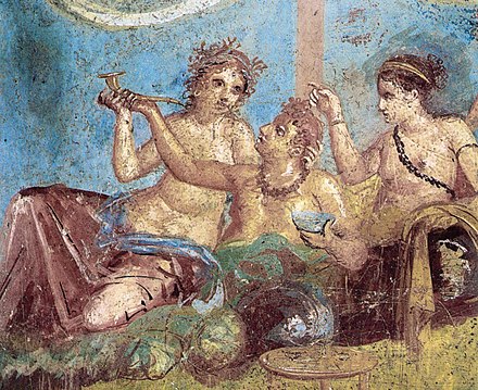 Roman fresco with a banquet scene from the Casa dei Casti Amanti, Pompeii