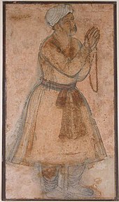 Portrait of the Mughal Emperor Akbar invocation of a Dua prayer. Portrait of Emperor Akbar Praying.jpg