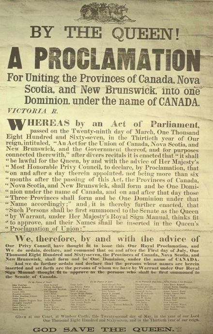 Proclamation announcing the formation of one Dominion, under the name of CANADA, 1867