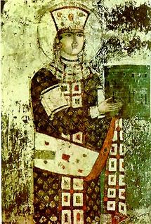 "모든 동방의 왕중의 왕, 타마르...". 바르지아에 있는 성모영면 교회의 벽화. 1184~1186년경.