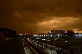 Rainy night at the railway station