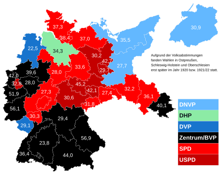 Stimmenstärkste Parteien nach Wahlkreisen (angegeben ist jeweils der Prozentanteil der stärksten Partei)