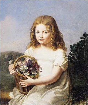 Portrait d’enfant tenant un panier de fleurs, Salon de 1819