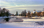 Bevroren Svartån in het stadsdeel Rosta, Örebro, in 1975