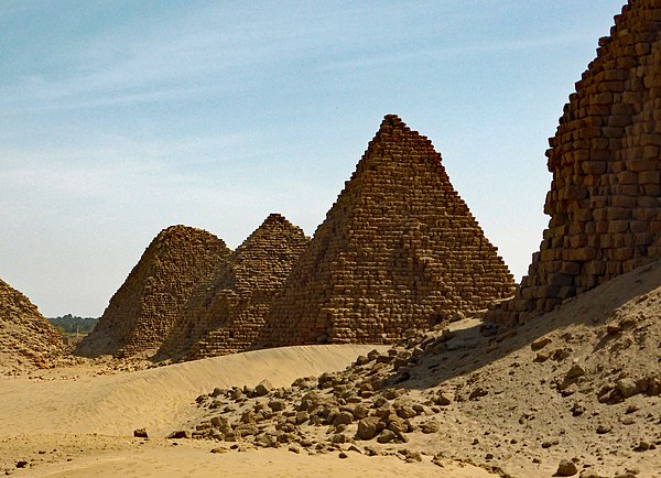 Pyramids of Nubian kings Aspelta (foreground), Aramatle-qo and Amaninatakilebte at Nuri.