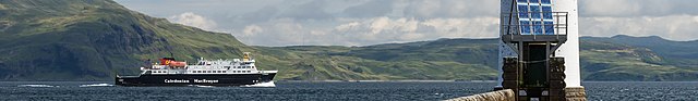 Caledonian MacBrayne ferry MV Clansman sailing past the Isle of Mull.