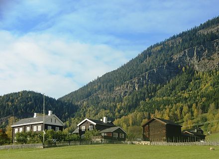 One of the many fine Gudbrandsdalen farms with ancient wooden buildings. Some of these have a written history since the middle ages.