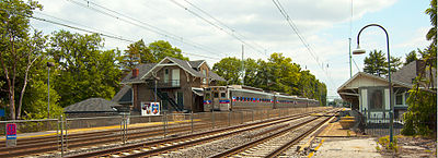 A westbound Paoli Local train at Haverford station. SEPTA Haverford PA Station Panorama 2011.jpg