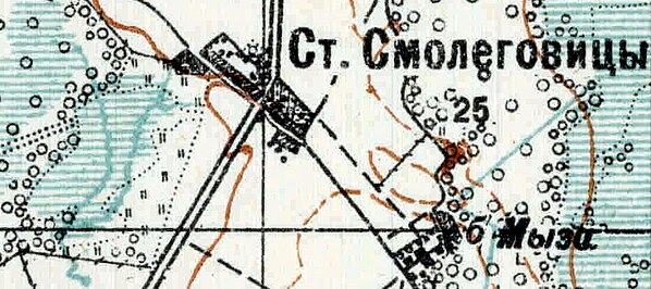 Деревня Старые Смолеговицы на карте 1915 года